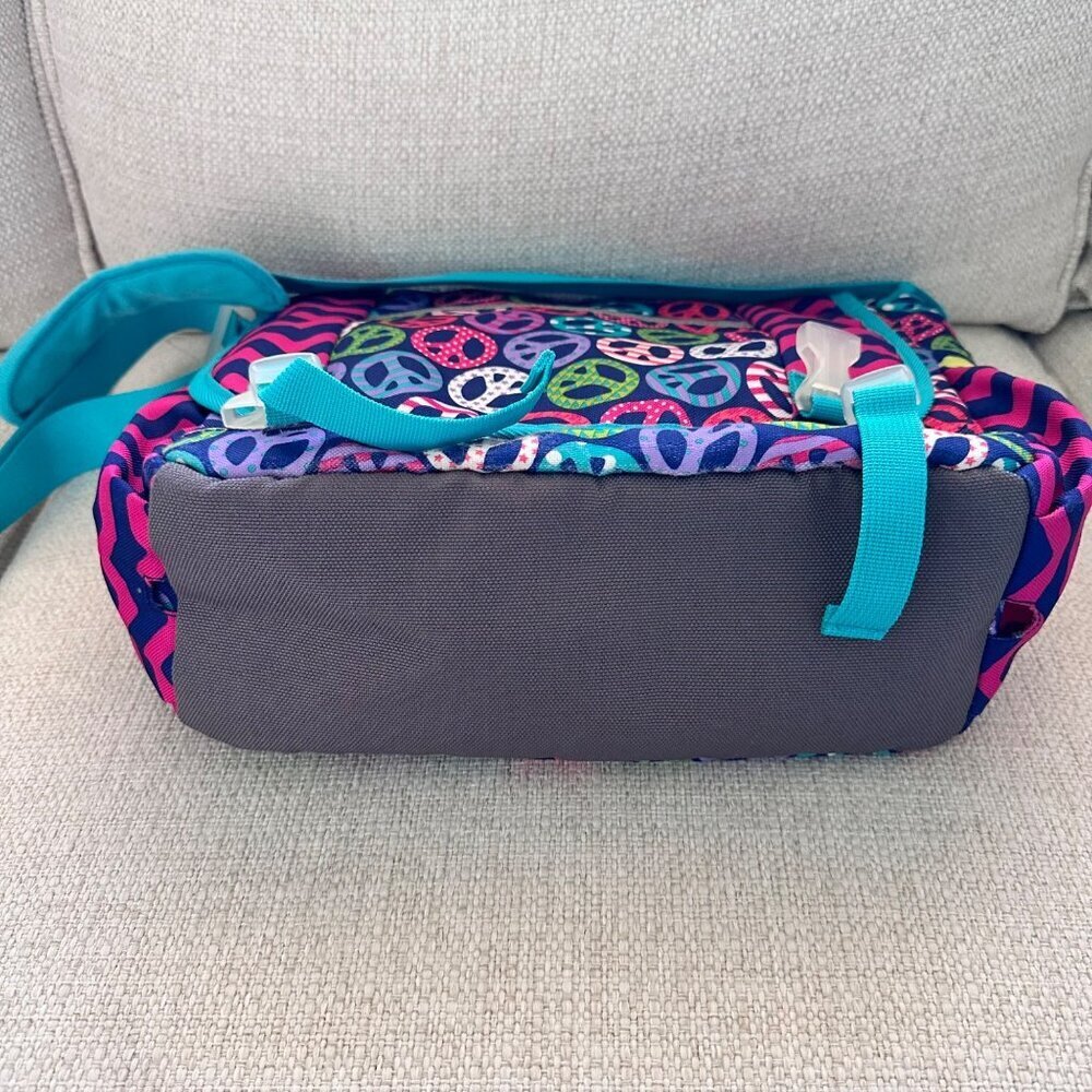 GARNET HILL KIDS Colorful Peace Pattern Messenger School Crossbody Bag Teal Pink - Picture 3 of 8